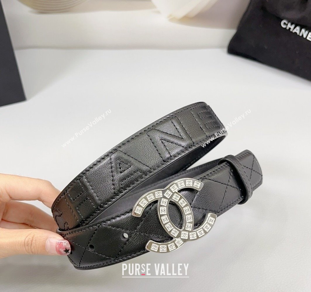 Chanel Quilted Calfskin Belt 3cm with CC Logo Buckle Black/Silver 2025 CH010901 (99-250109026)