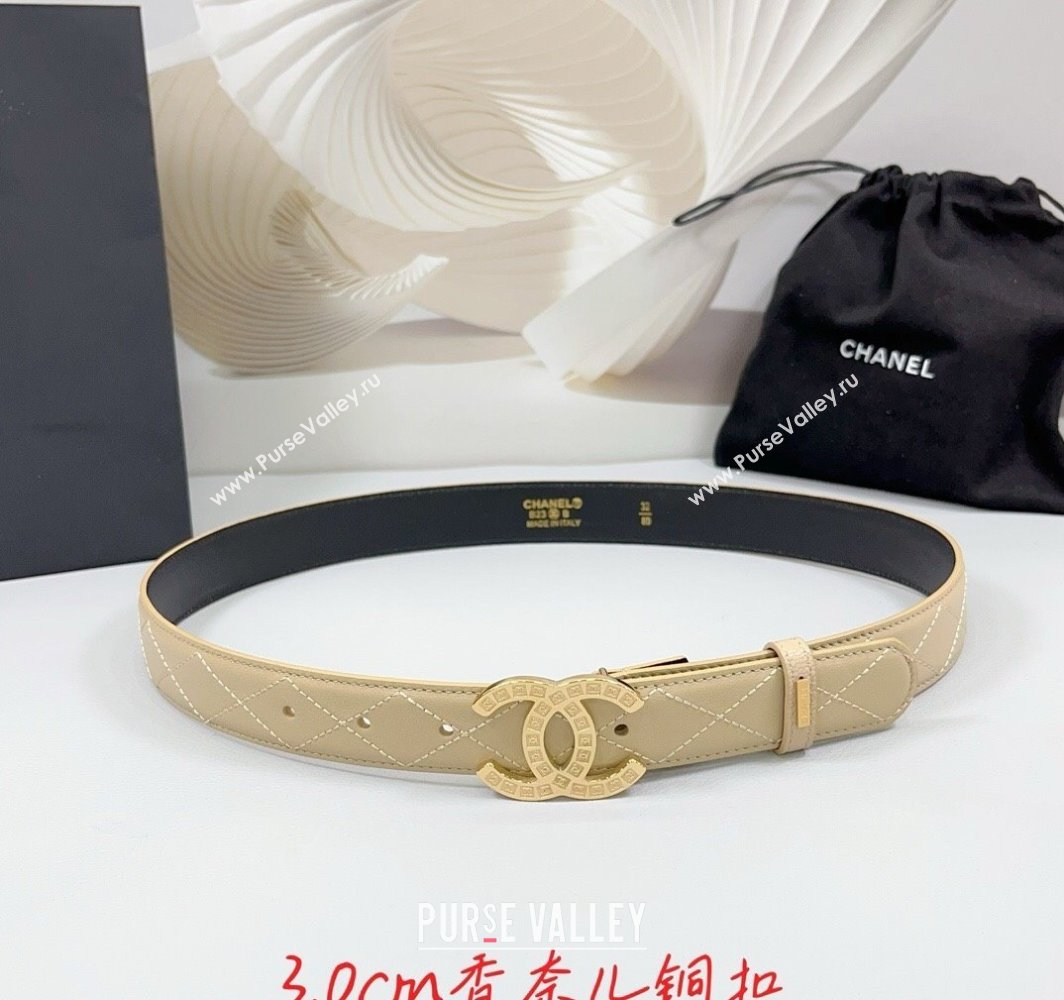 Chanel Quilted Calfskin Belt 3cm with CC Logo Buckle Beige 2025 CH010901 (99-250109028)