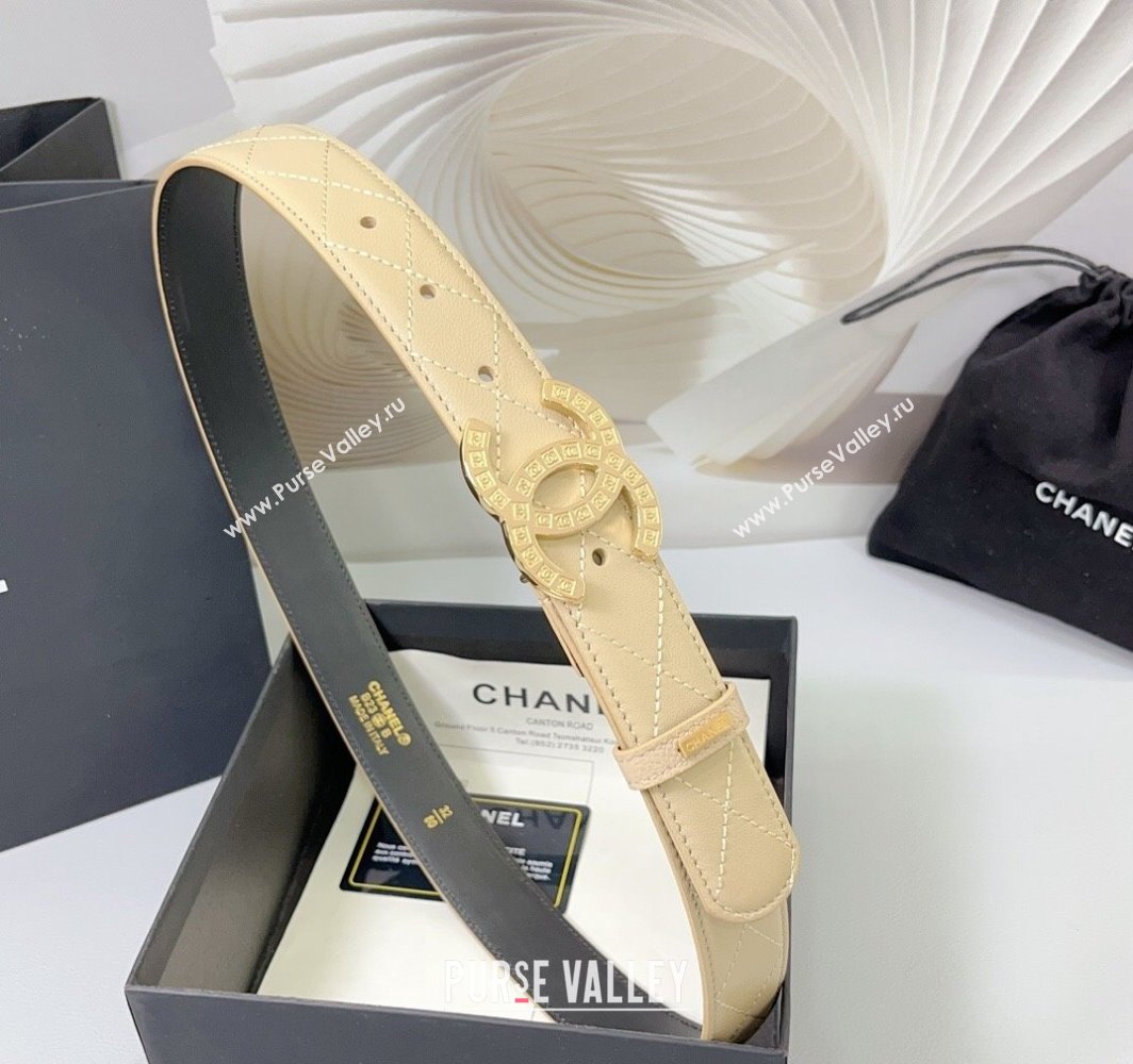 Chanel Quilted Calfskin Belt 3cm with CC Logo Buckle Beige 2025 CH010901 (99-250109028)