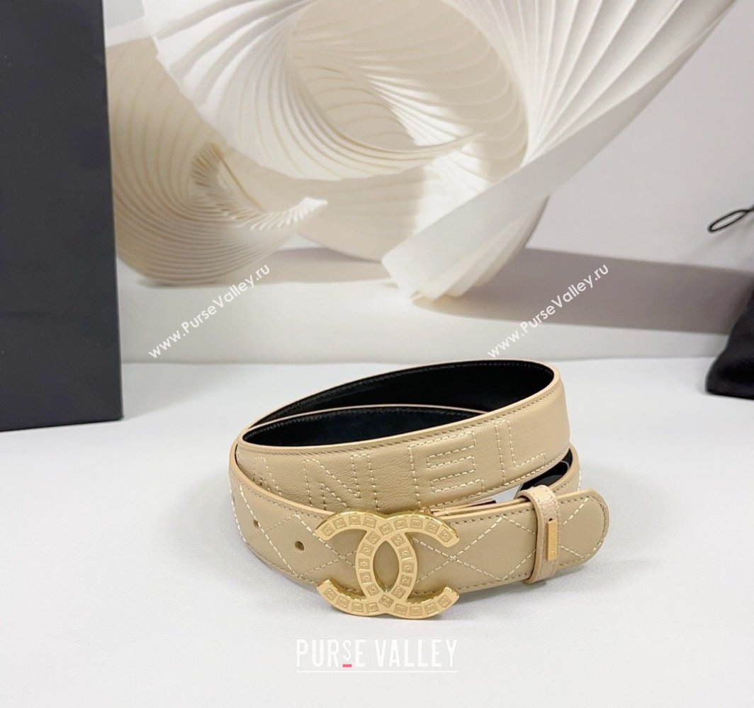 Chanel Quilted Calfskin Belt 3cm with CC Logo Buckle Beige 2025 CH010901 (99-250109028)