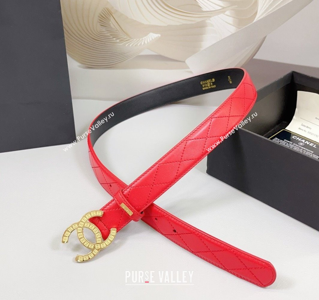 Chanel Quilted Calfskin Belt 3cm with CC Logo Buckle Red 2025 CH010901 (99-250109029)