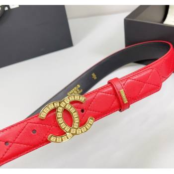 Chanel Quilted Calfskin Belt 3cm with CC Logo Buckle Red 2025 CH010901 (99-250109029)