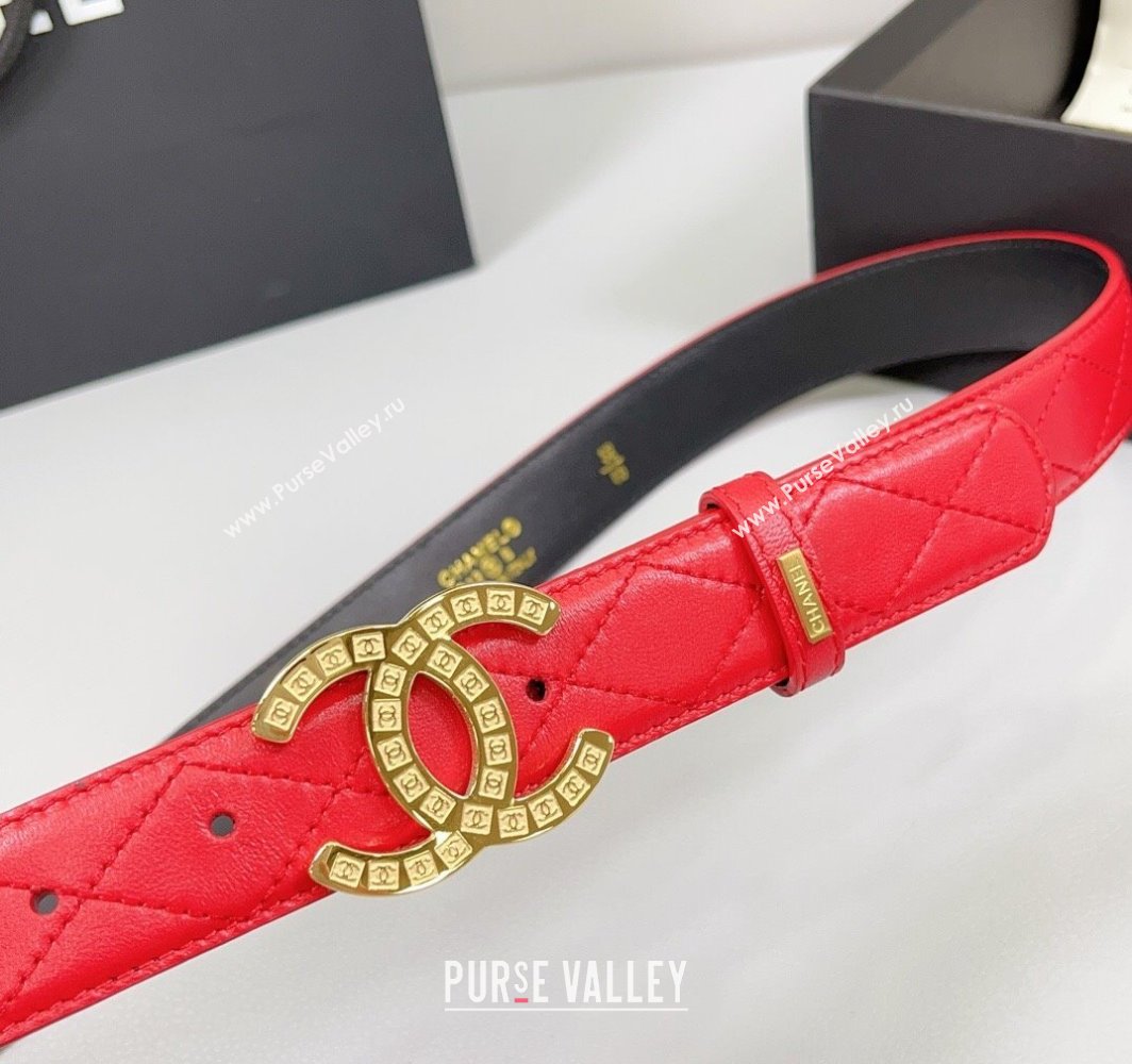 Chanel Quilted Calfskin Belt 3cm with CC Logo Buckle Red 2025 CH010901 (99-250109029)