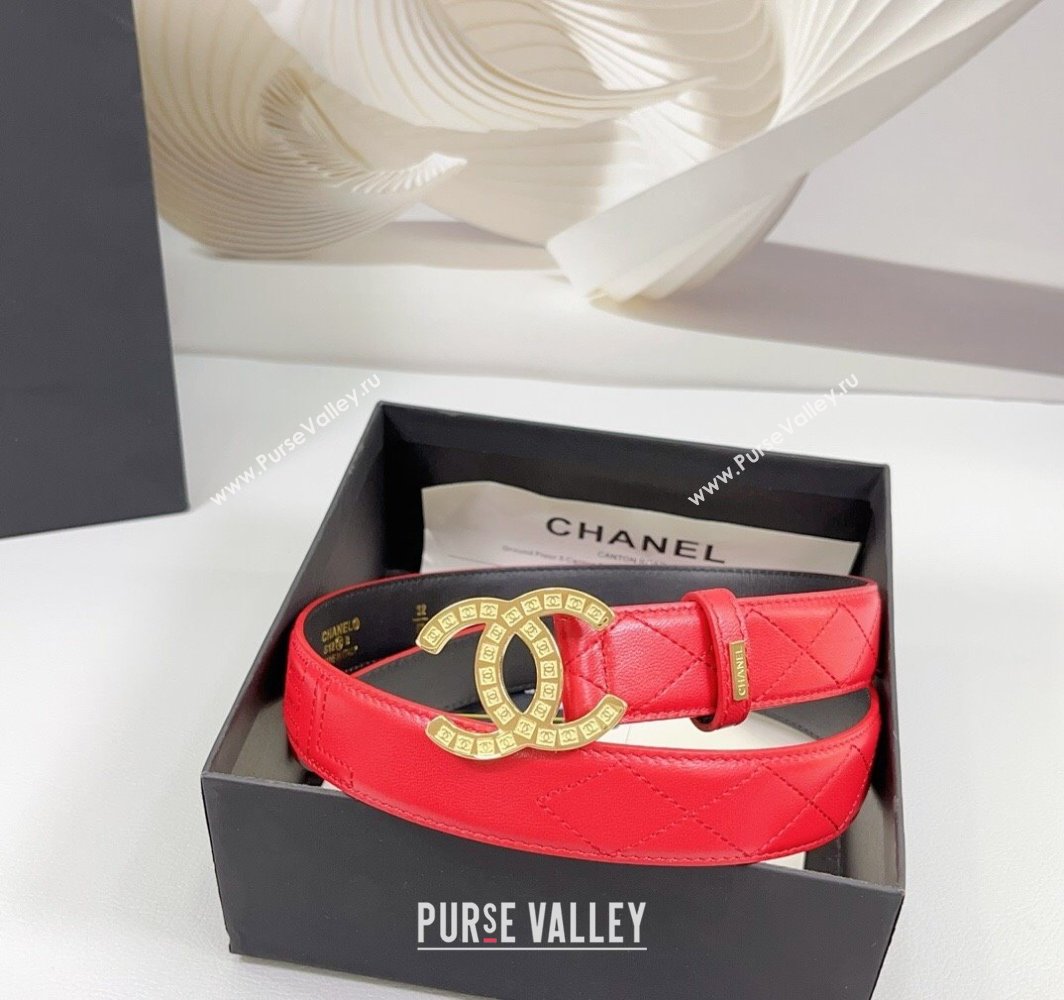 Chanel Quilted Calfskin Belt 3cm with CC Logo Buckle Red 2025 CH010901 (99-250109029)