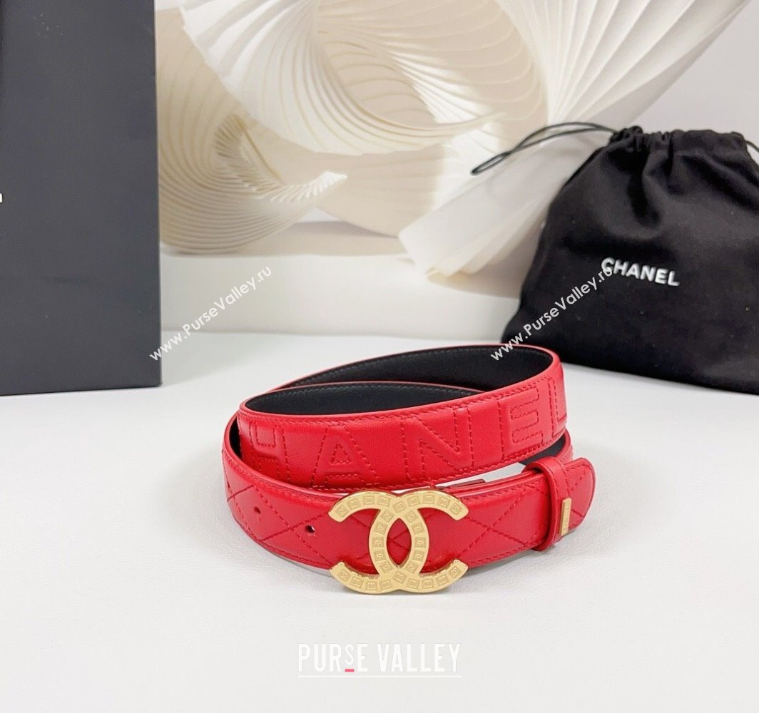 Chanel Quilted Calfskin Belt 3cm with CC Logo Buckle Red 2025 CH010901 (99-250109029)