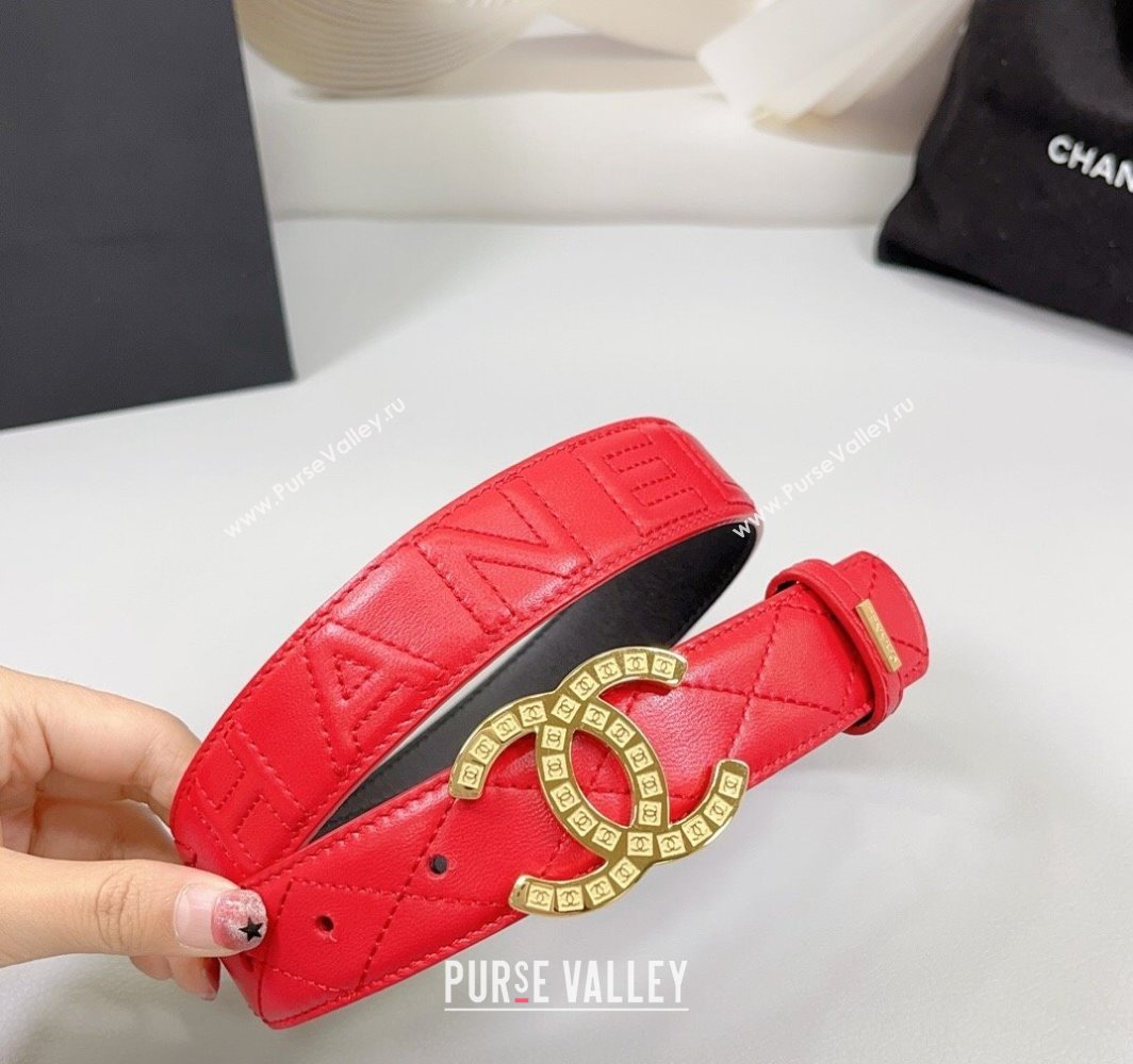 Chanel Quilted Calfskin Belt 3cm with CC Logo Buckle Red 2025 CH010901 (99-250109029)