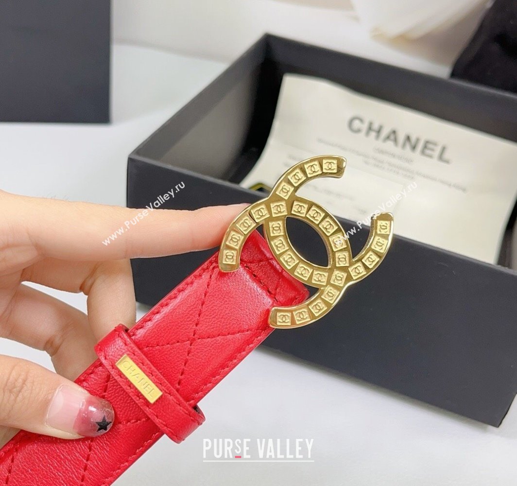 Chanel Quilted Calfskin Belt 3cm with CC Logo Buckle Red 2025 CH010901 (99-250109029)