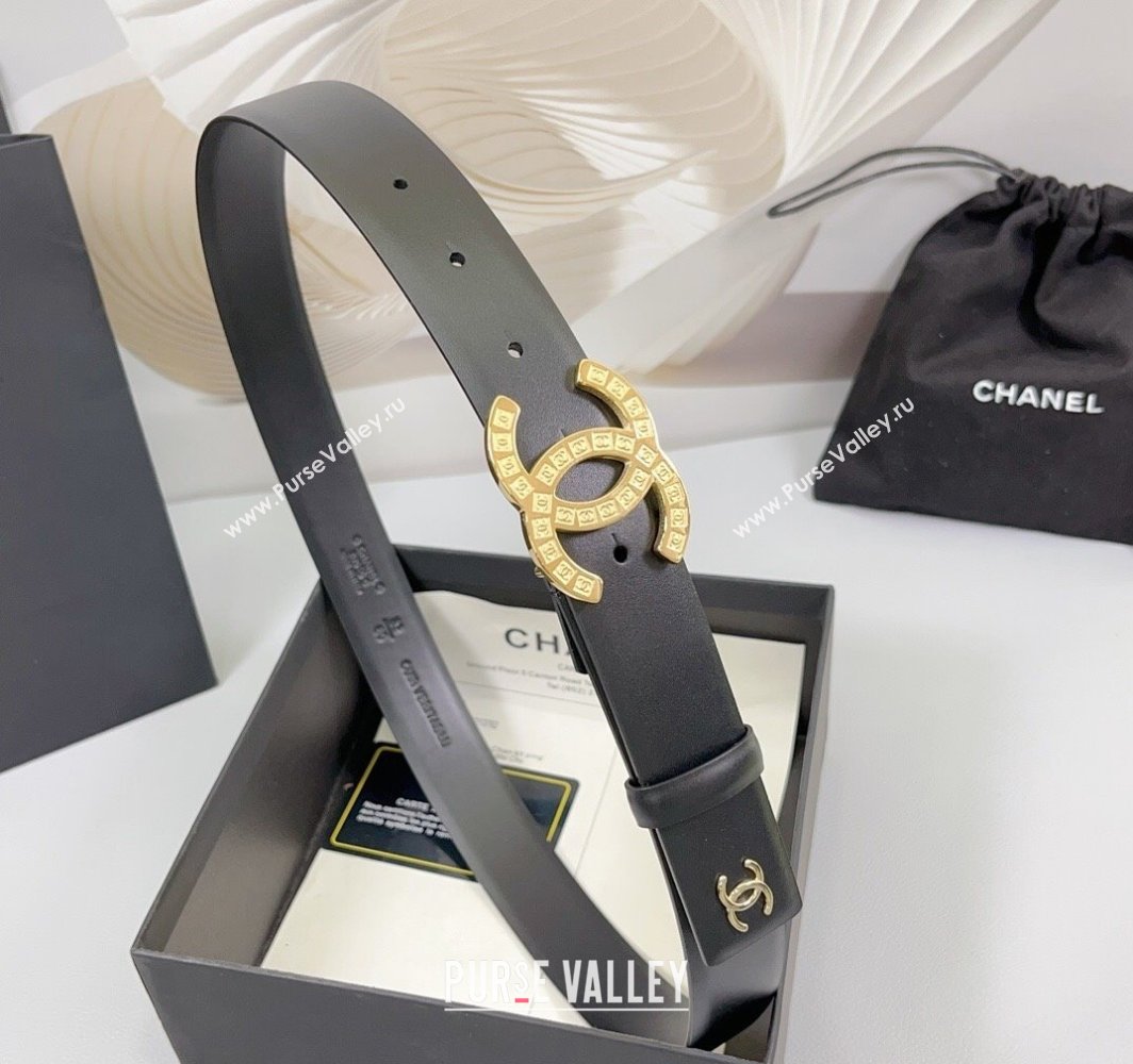 Chanel Calfskin Leather Belt 3cm with CC Logo Buckle Black/Gold 2025 CH010901 (99-250109033)