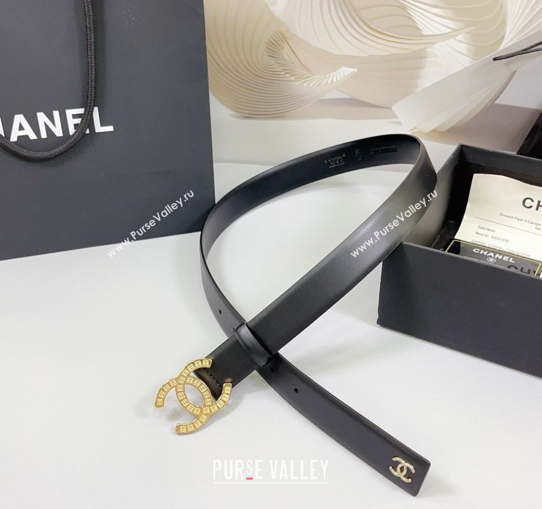 Chanel Calfskin Leather Belt 3cm with CC Logo Buckle Black/Gold 2025 CH010901 (99-250109033)