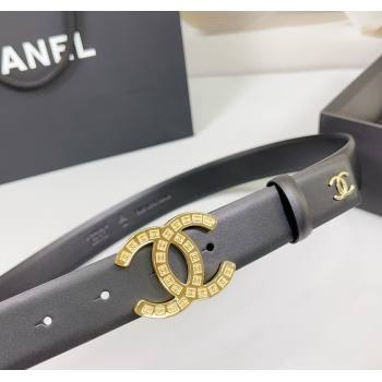 Chanel Calfskin Leather Belt 3cm with CC Logo Buckle Black/Gold 2025 CH010901 (99-250109033)