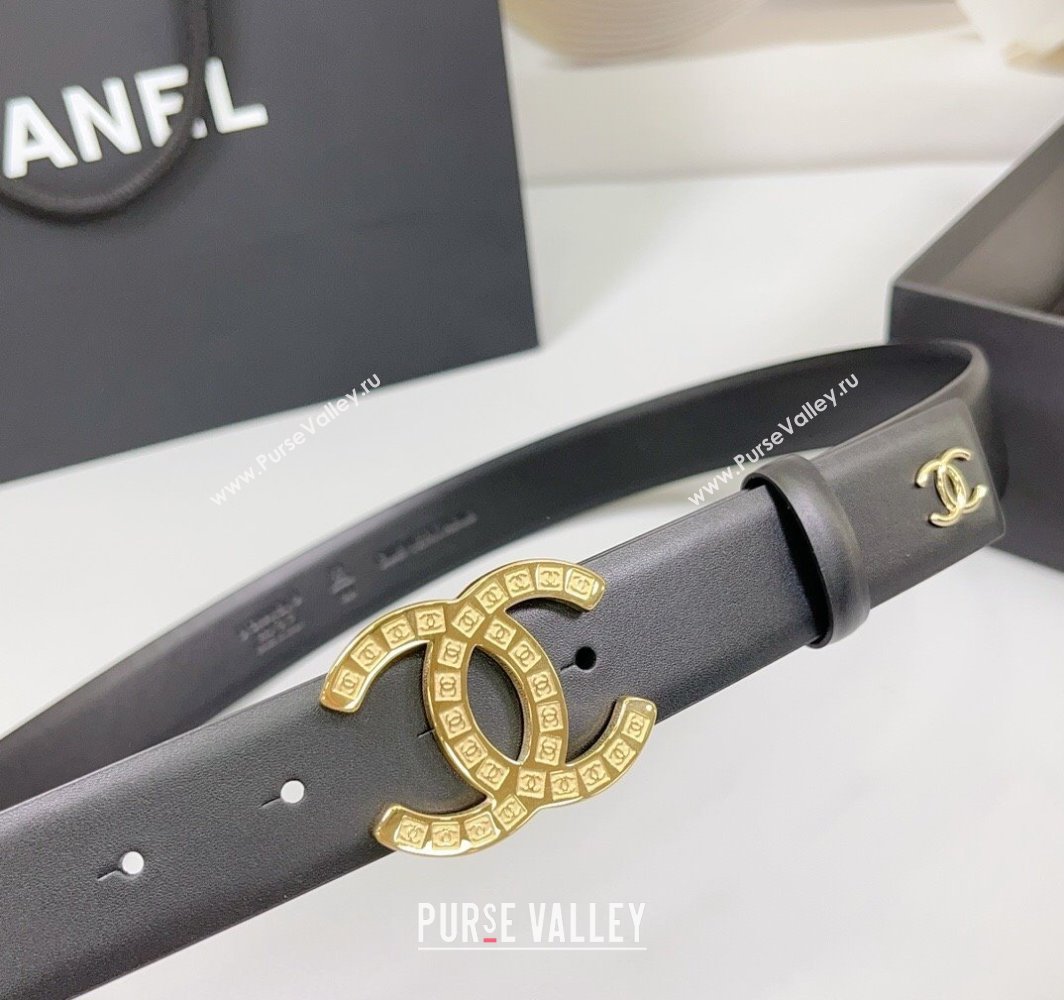 Chanel Calfskin Leather Belt 3cm with CC Logo Buckle Black/Gold 2025 CH010901 (99-250109033)