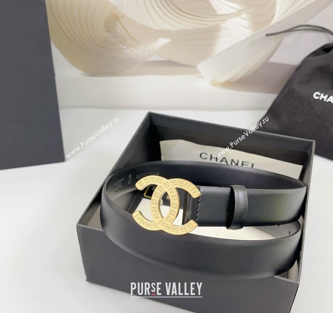 Chanel Calfskin Leather Belt 3cm with CC Logo Buckle Black/Gold 2025 CH010901 (99-250109033)