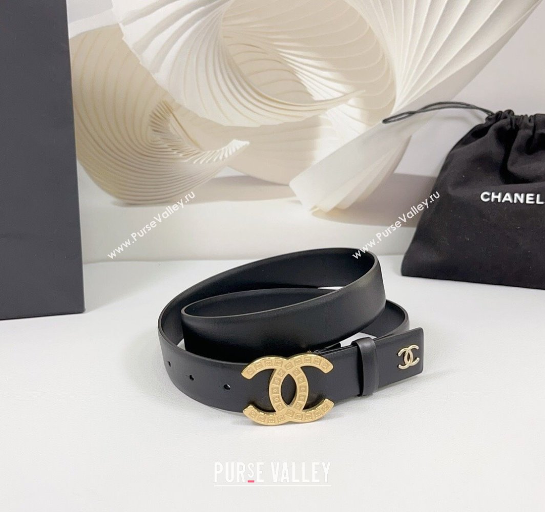 Chanel Calfskin Leather Belt 3cm with CC Logo Buckle Black/Gold 2025 CH010901 (99-250109033)