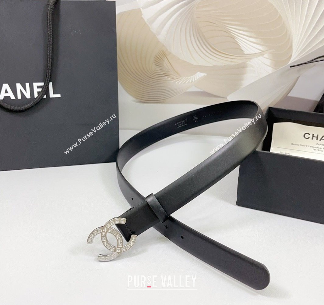 Chanel Calfskin Leather Belt 3cm with CC Logo Buckle Black/Silver 2025 CH010901 (99-250109034)