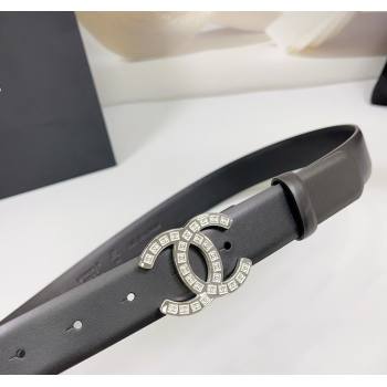 Chanel Calfskin Leather Belt 3cm with CC Logo Buckle Black/Silver 2025 CH010901 (99-250109034)