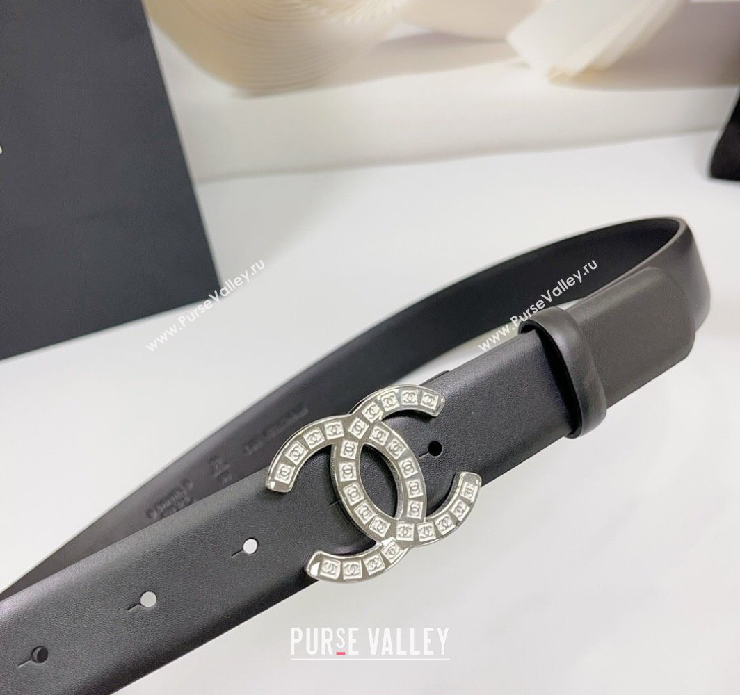 Chanel Calfskin Leather Belt 3cm with CC Logo Buckle Black/Silver 2025 CH010901 (99-250109034)