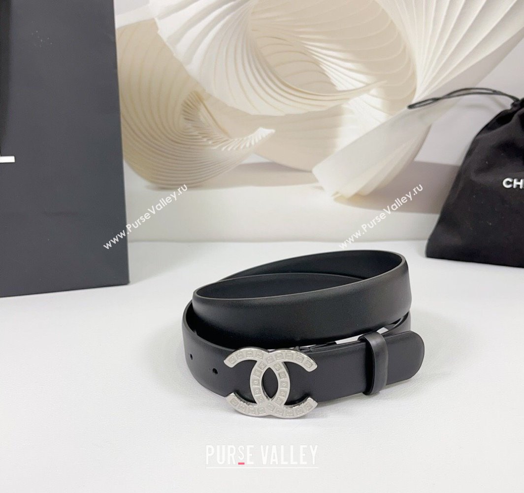 Chanel Calfskin Leather Belt 3cm with CC Logo Buckle Black/Silver 2025 CH010901 (99-250109034)