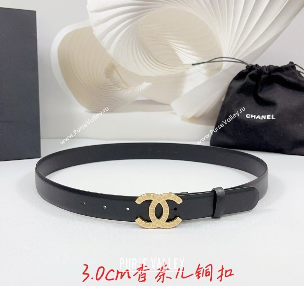 Chanel Calfskin Leather Belt 3cm with CC Logo Buckle Black2 2025 CH010901 (99-250109035)