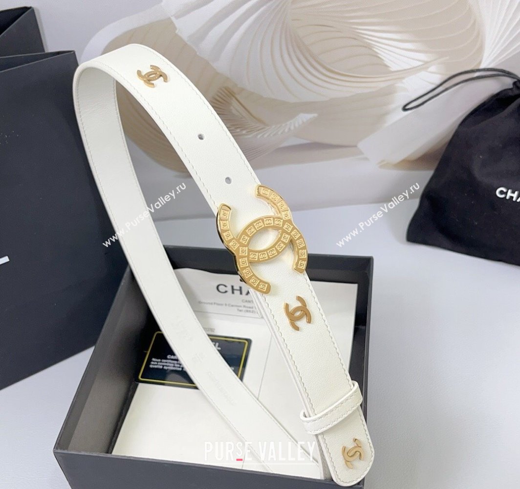 Chanel Calfskin Leather Belt 3cm with CC Logo Buckle White/CC 2025 CH010901 (99-250109036)