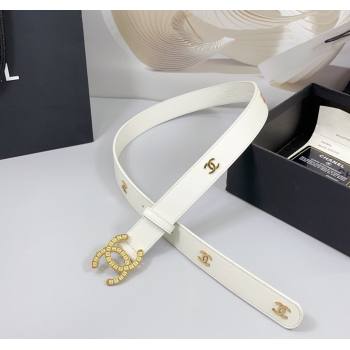 Chanel Calfskin Leather Belt 3cm with CC Logo Buckle White/CC 2025 CH010901 (99-250109036)