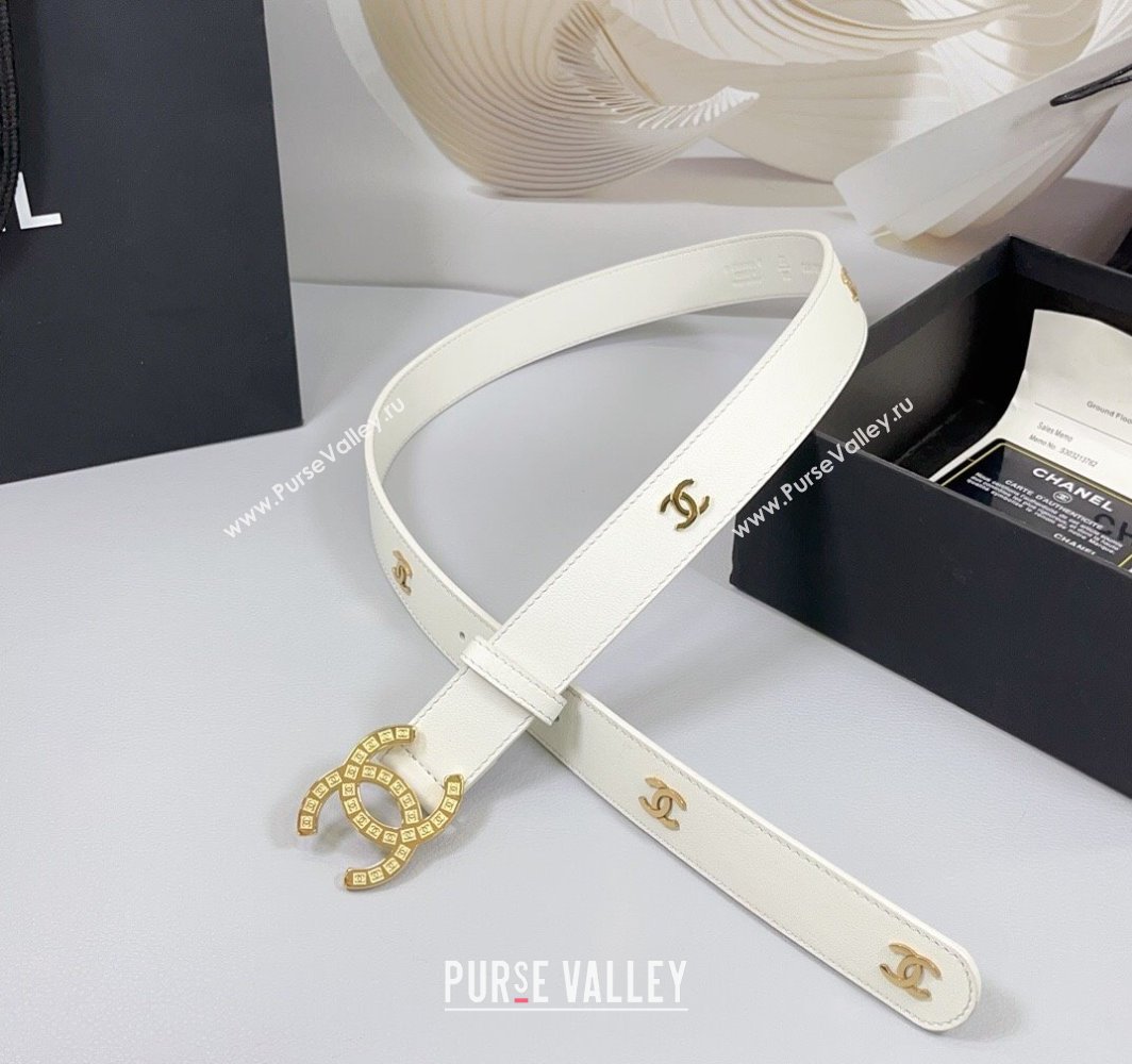 Chanel Calfskin Leather Belt 3cm with CC Logo Buckle White/CC 2025 CH010901 (99-250109036)