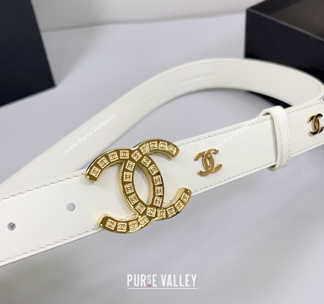 Chanel Calfskin Leather Belt 3cm with CC Logo Buckle White/CC 2025 CH010901 (99-250109036)