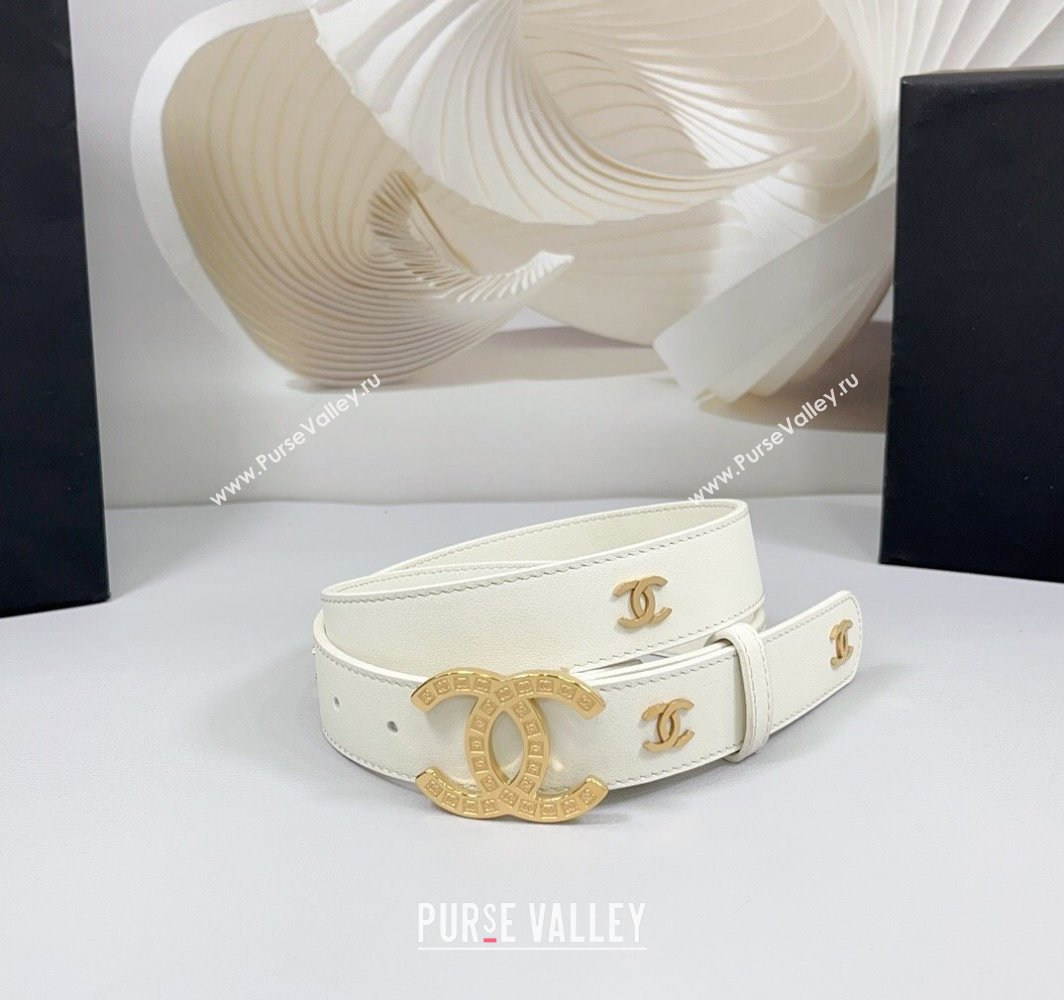 Chanel Calfskin Leather Belt 3cm with CC Logo Buckle White/CC 2025 CH010901 (99-250109036)