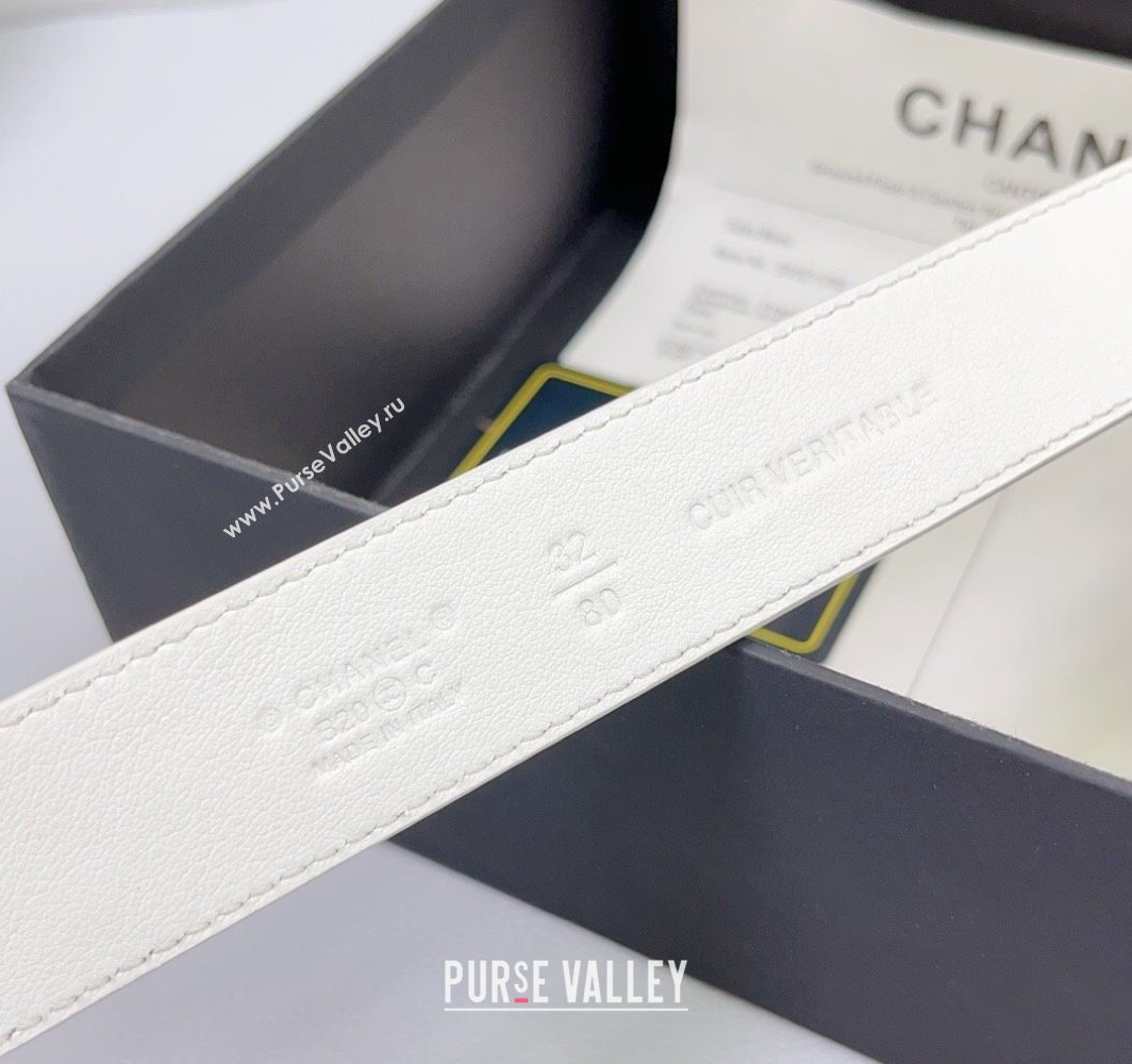 Chanel Calfskin Leather Belt 3cm with CC Logo Buckle White/CC 2025 CH010901 (99-250109036)