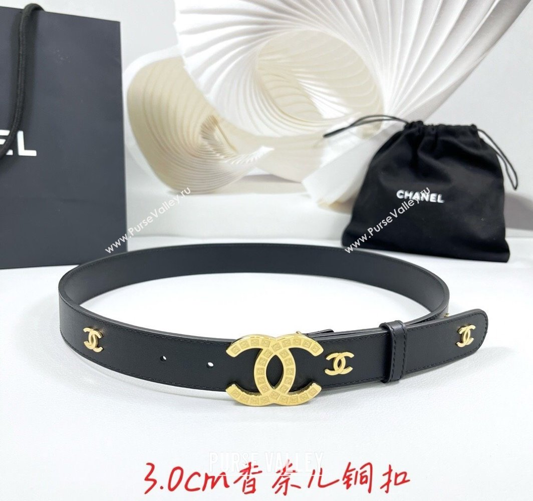 Chanel Calfskin Leather Belt 3cm with CC Logo Buckle Black/CC 2025 CH010901 (99-250109037)