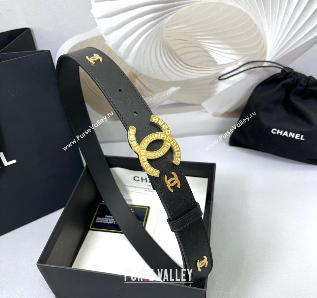 Chanel Calfskin Leather Belt 3cm with CC Logo Buckle Black/CC 2025 CH010901 (99-250109037)