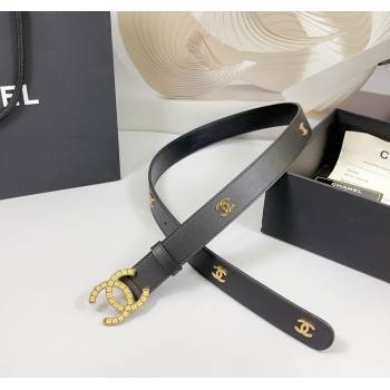 Chanel Calfskin Leather Belt 3cm with CC Logo Buckle Black/CC 2025 CH010901 (99-250109037)