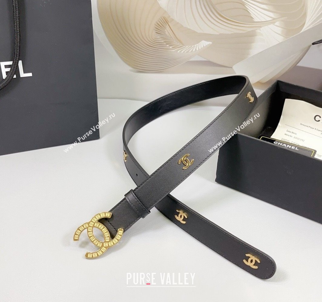 Chanel Calfskin Leather Belt 3cm with CC Logo Buckle Black/CC 2025 CH010901 (99-250109037)