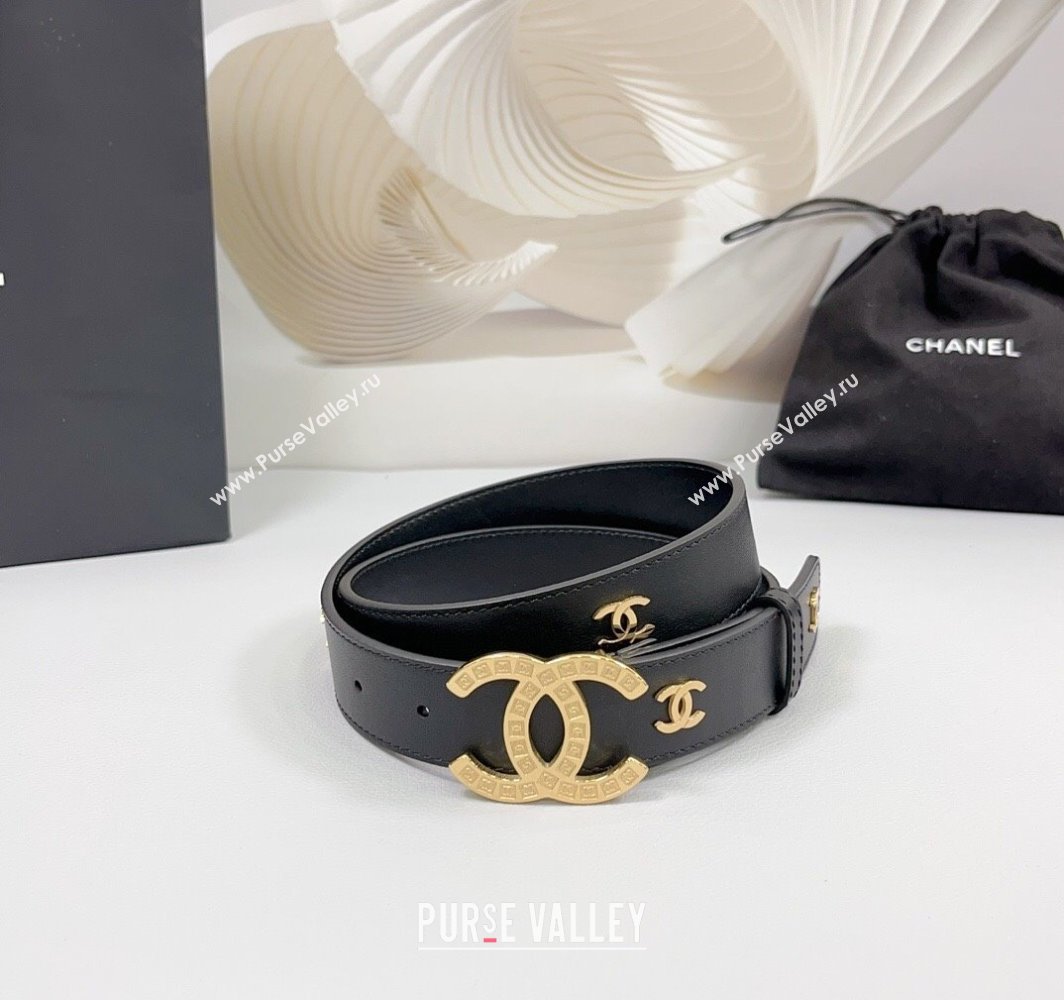 Chanel Calfskin Leather Belt 3cm with CC Logo Buckle Black/CC 2025 CH010901 (99-250109037)