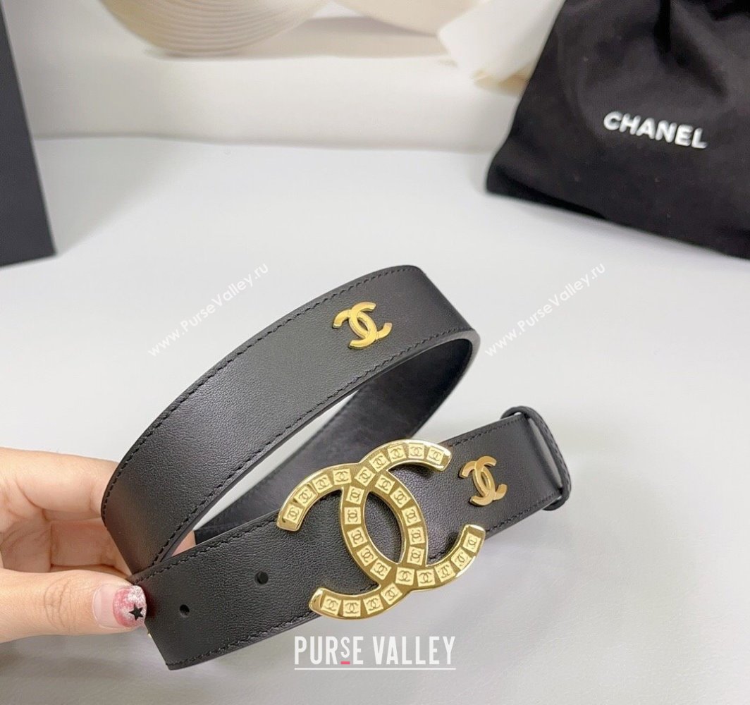 Chanel Calfskin Leather Belt 3cm with CC Logo Buckle Black/CC 2025 CH010901 (99-250109037)