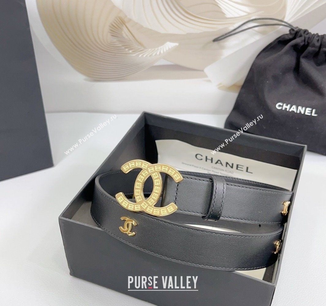 Chanel Calfskin Leather Belt 3cm with CC Logo Buckle Black/CC 2025 CH010901 (99-250109037)