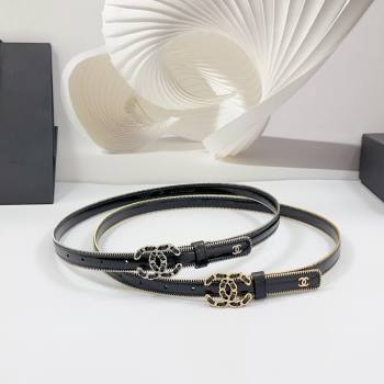 Chanel Calfskin Leather Belt 2cm with Chain CC and Zip Trim Black 2025 CH010902 (99-250109059)