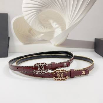 Chanel Calfskin Leather Belt 2cm with Chain CC and Zip Trim Dark Burgundy 2025 CH010902 (99-250109060)