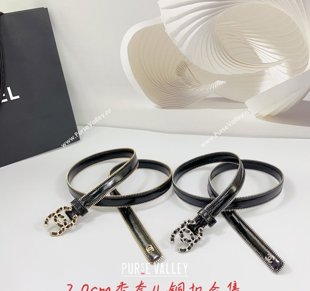 Chanel Calfskin Leather Belt 2cm with Chain CC and Zip Trim Black 2025 CH010902 (99-250109059)