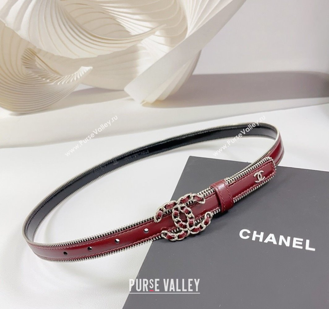 Chanel Calfskin Leather Belt 2cm with Chain CC and Zip Trim Dark Burgundy 2025 CH010902 (99-250109060)