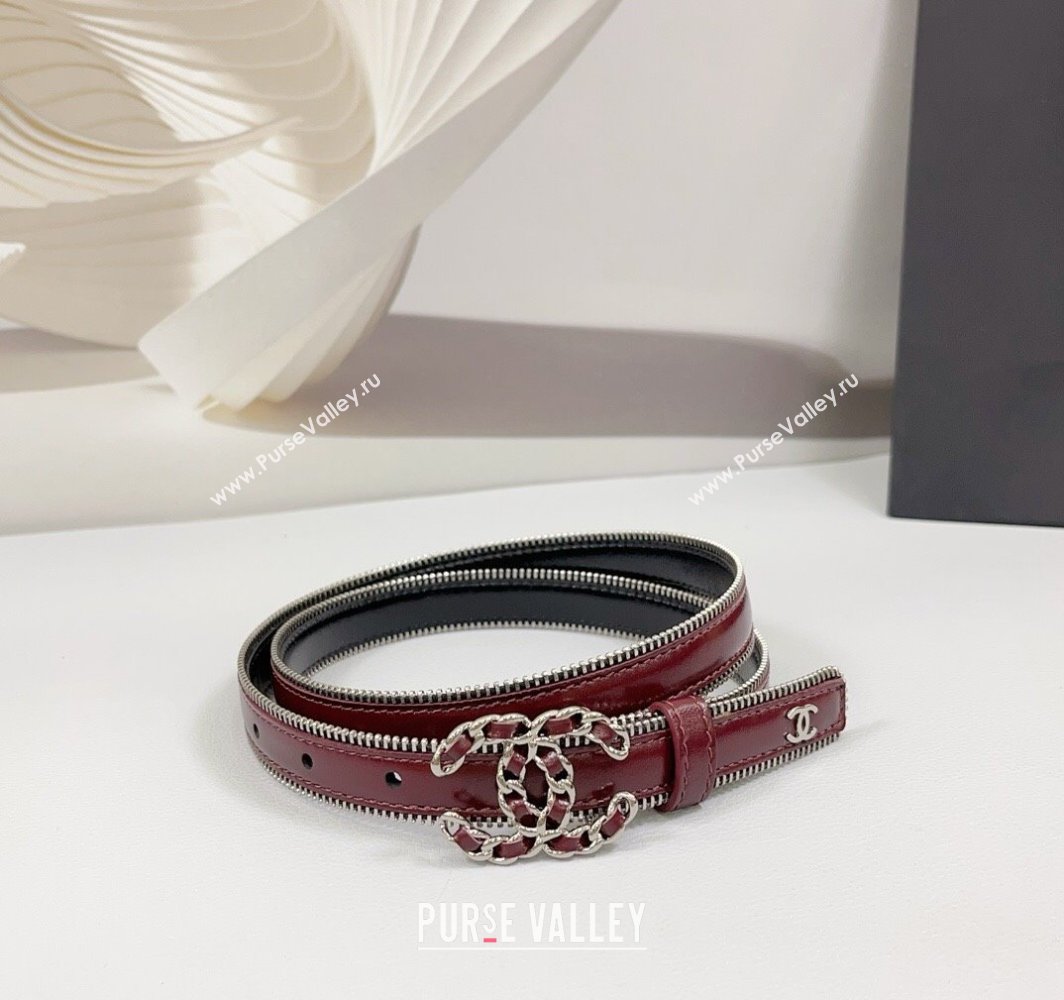 Chanel Calfskin Leather Belt 2cm with Chain CC and Zip Trim Dark Burgundy 2025 CH010902 (99-250109060)