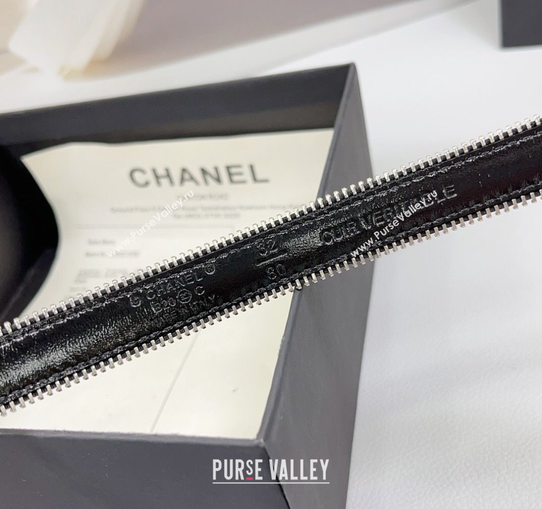 Chanel Calfskin Leather Belt 2cm with Chain CC and Zip Trim Dark Burgundy 2025 CH010902 (99-250109060)