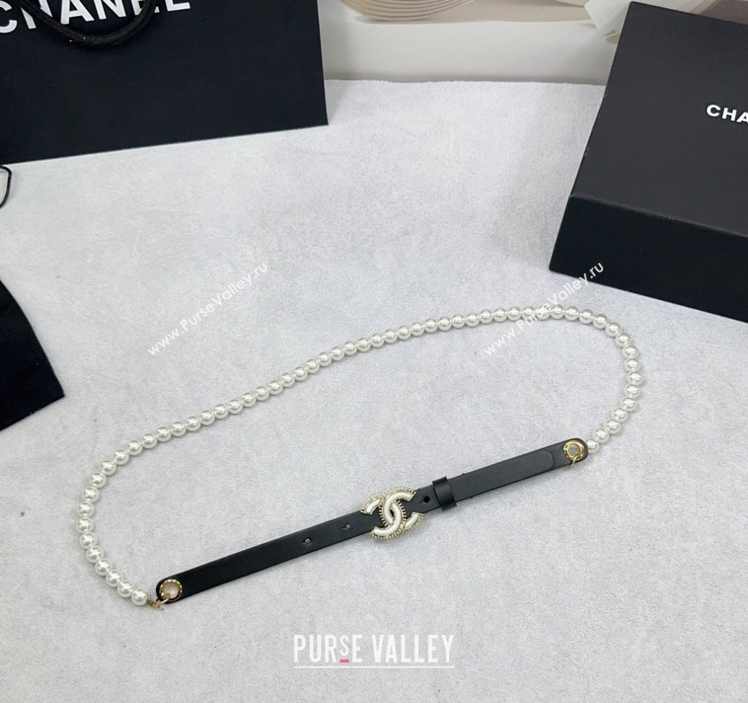 Chanel Calfskin Glass Pearls Belt 1.5cm with White Resin CC 2025 AAA576 (99-250109066)