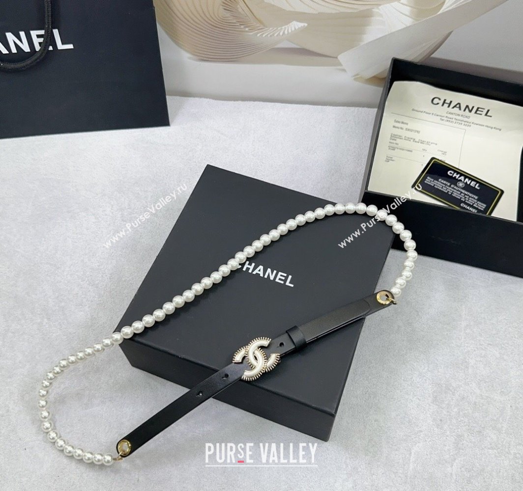 Chanel Calfskin Glass Pearls Belt 1.5cm with White Resin CC 2025 AAA576 (99-250109066)