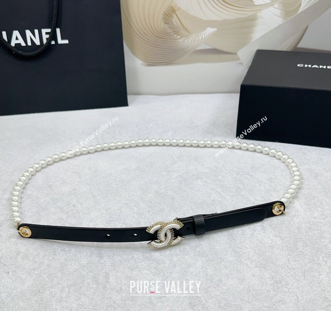 Chanel Calfskin Glass Pearls Belt 1.5cm with White Resin CC 2025 AAA576 (99-250109066)