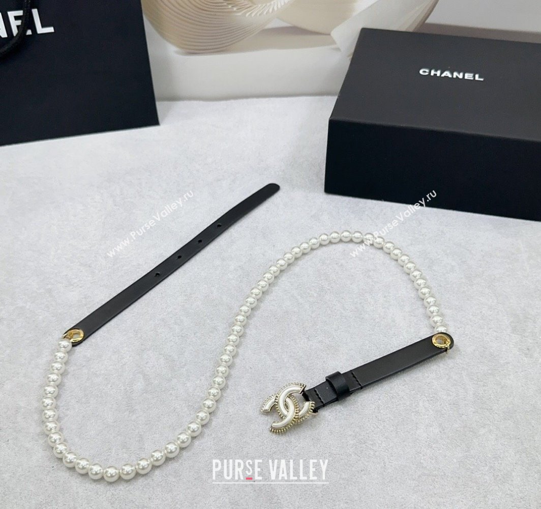 Chanel Calfskin Glass Pearls Belt 1.5cm with White Resin CC 2025 AAA576 (99-250109066)