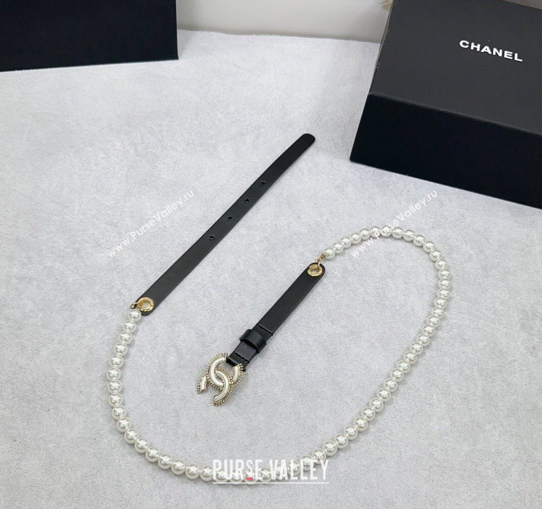 Chanel Calfskin Glass Pearls Belt 1.5cm with White Resin CC 2025 AAA576 (99-250109066)