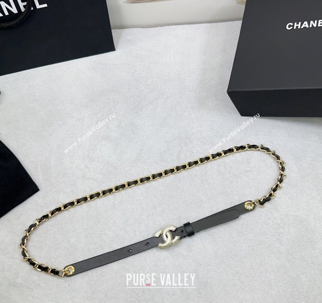 Chanel Calfskin Chain Belt 1.5cm with White Resin CC Black/Gold 2025 AAA576 (99-250109067)