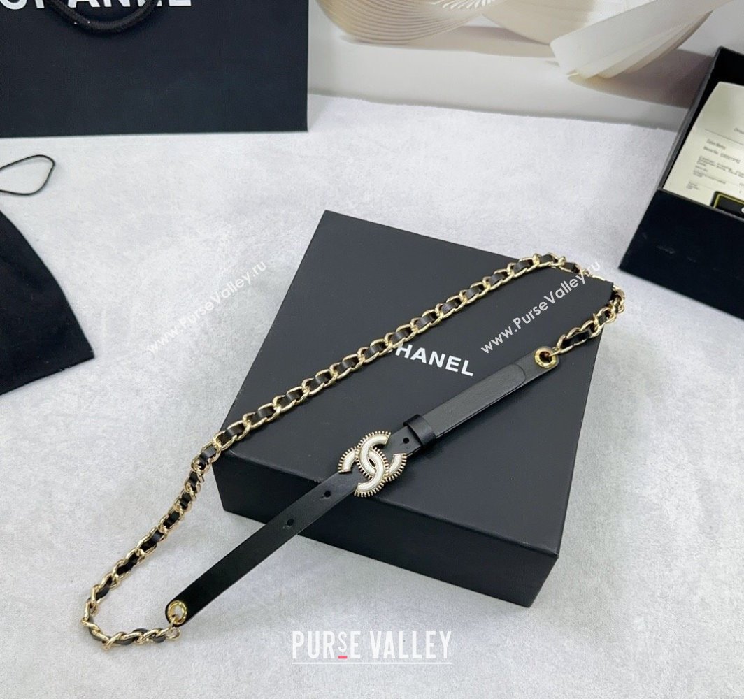 Chanel Calfskin Chain Belt 1.5cm with White Resin CC Black/Gold 2025 AAA576 (99-250109067)