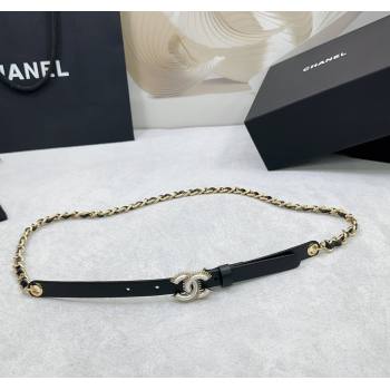 Chanel Calfskin Chain Belt 1.5cm with White Resin CC Black/Gold 2025 AAA576 (99-250109067)