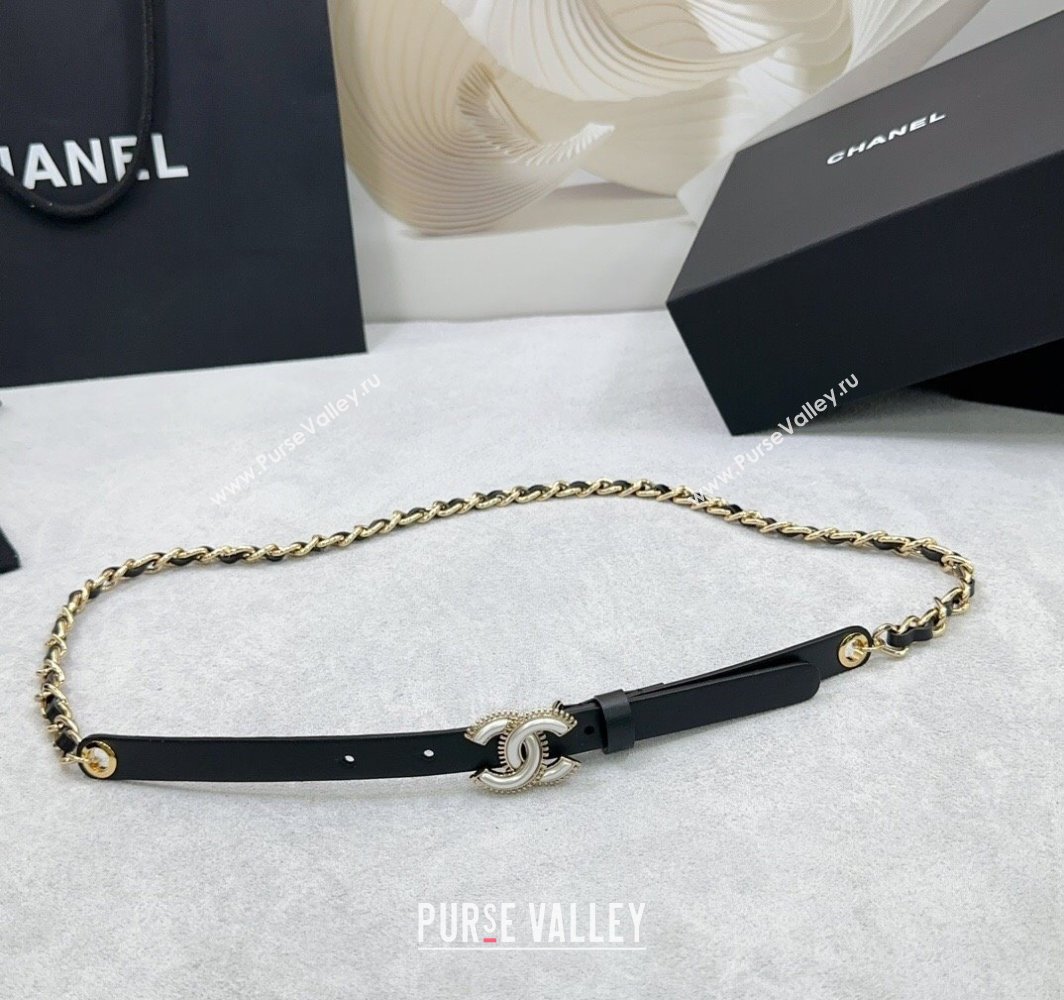 Chanel Calfskin Chain Belt 1.5cm with White Resin CC Black/Gold 2025 AAA576 (99-250109067)